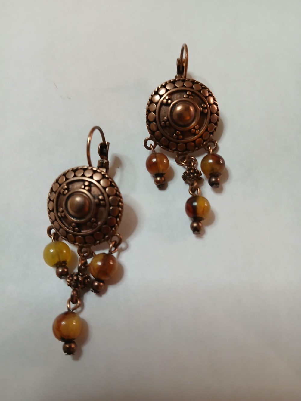 Copper-Tone Drop Earrings with Amber Beads